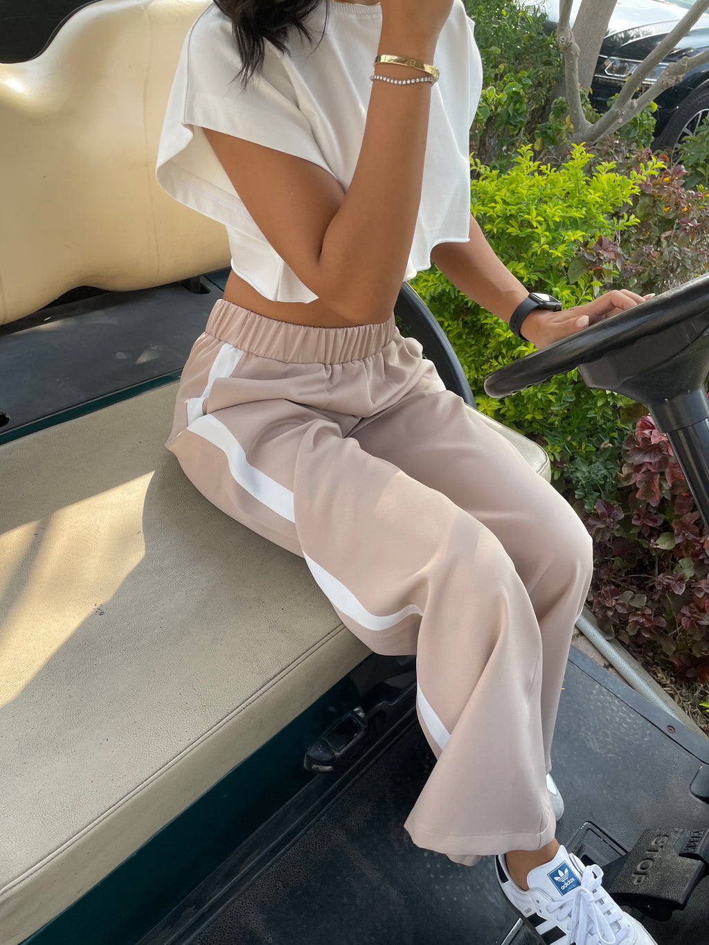 Beige Side Stripe Pants