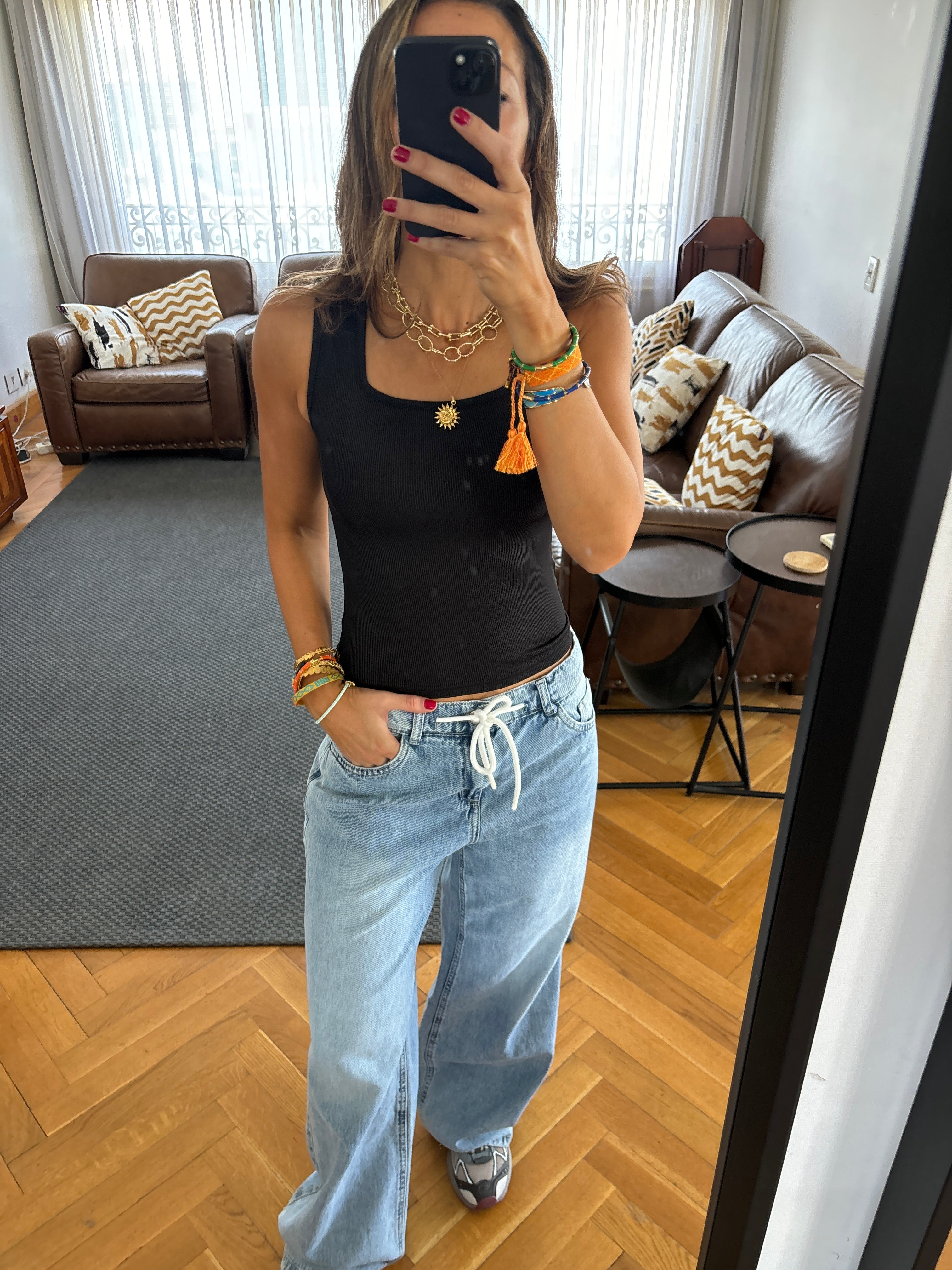 Black 130 Ribbed Square Neck Top