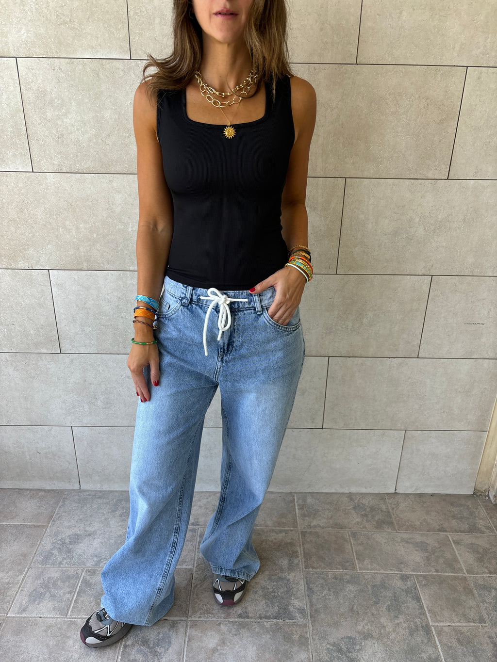 Black 130 Ribbed Square Neck Top