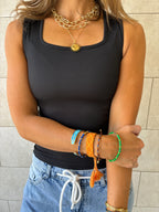 Black 130 Ribbed Square Neck Top