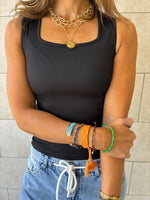 Black 130 Ribbed Square Neck Top