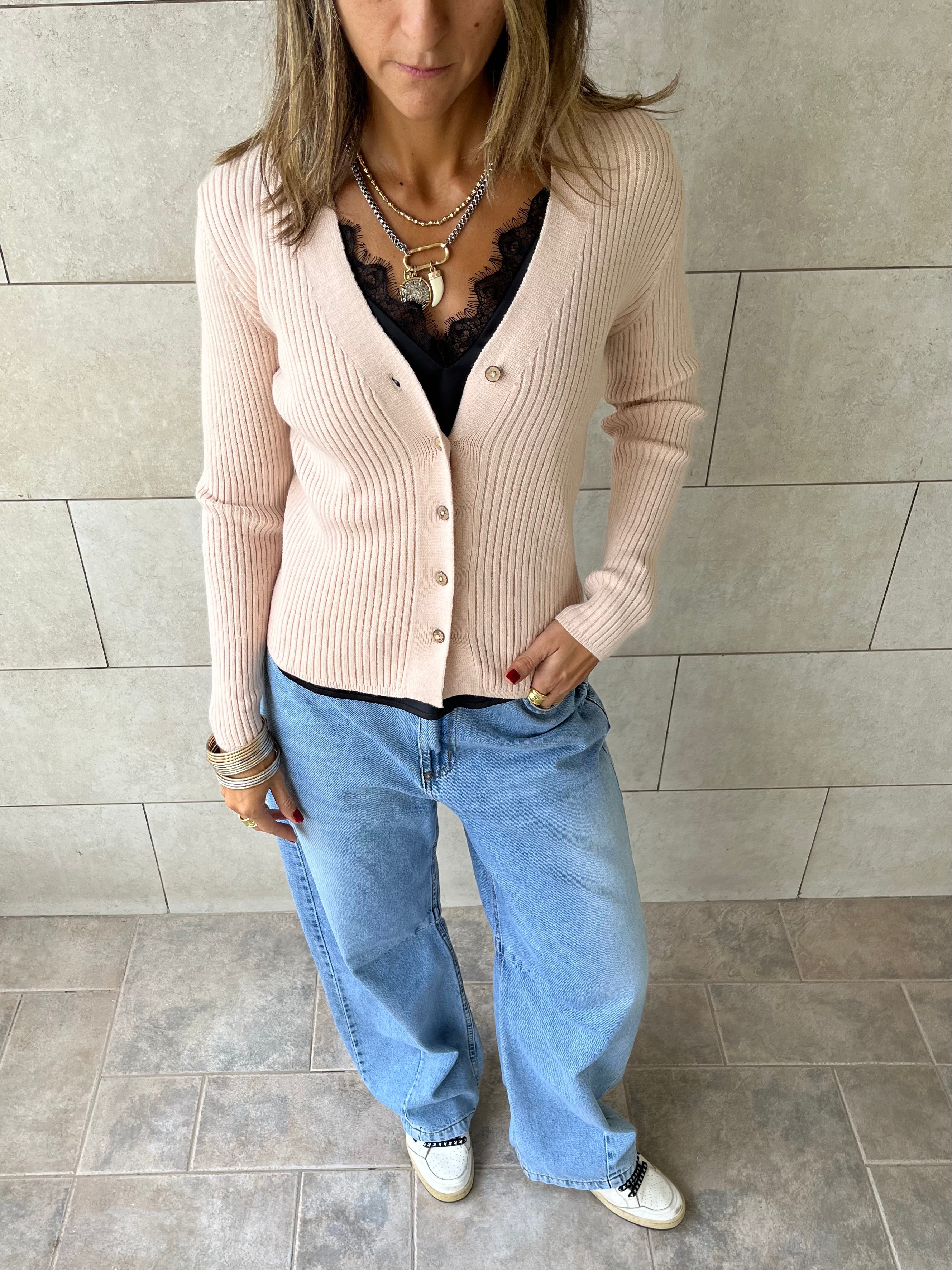 Beige Contour Buttoned Cardigan