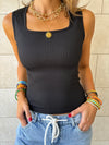 Black 130 Ribbed Square Neck Top
