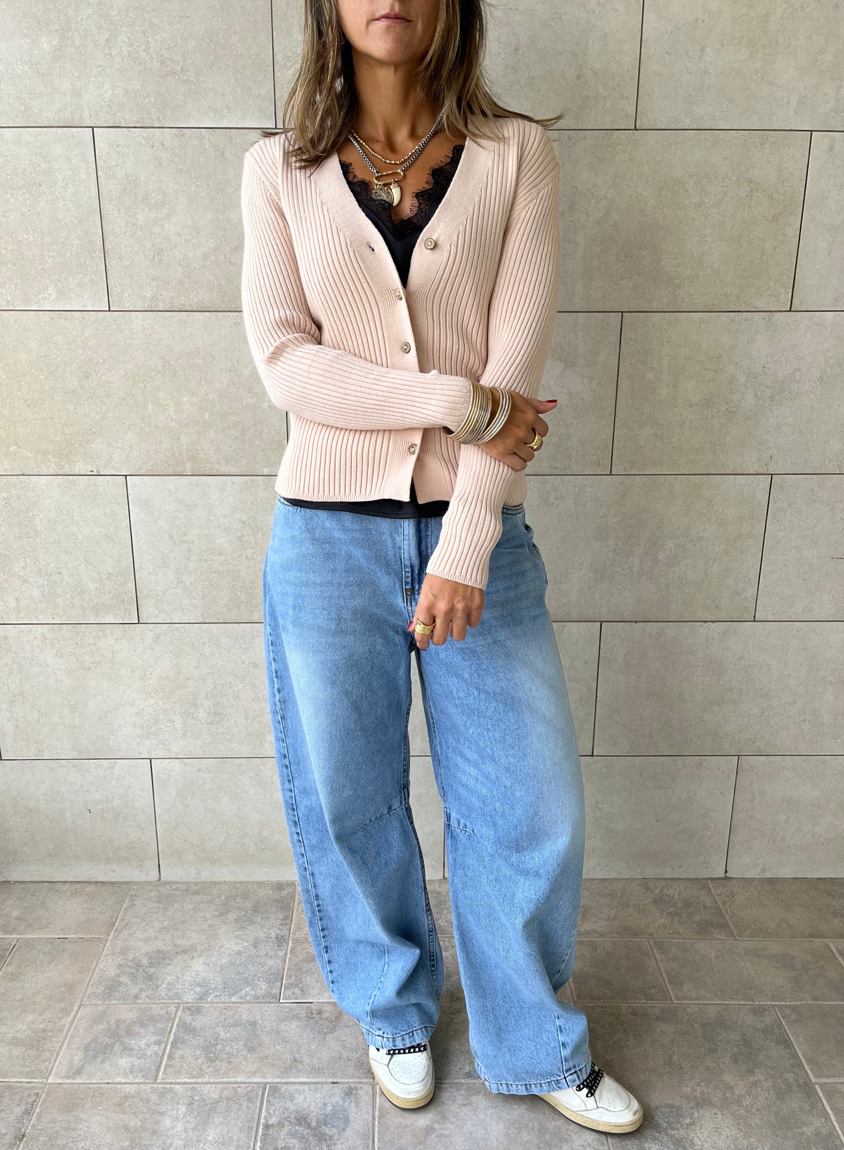 Beige Contour Buttoned Cardigan