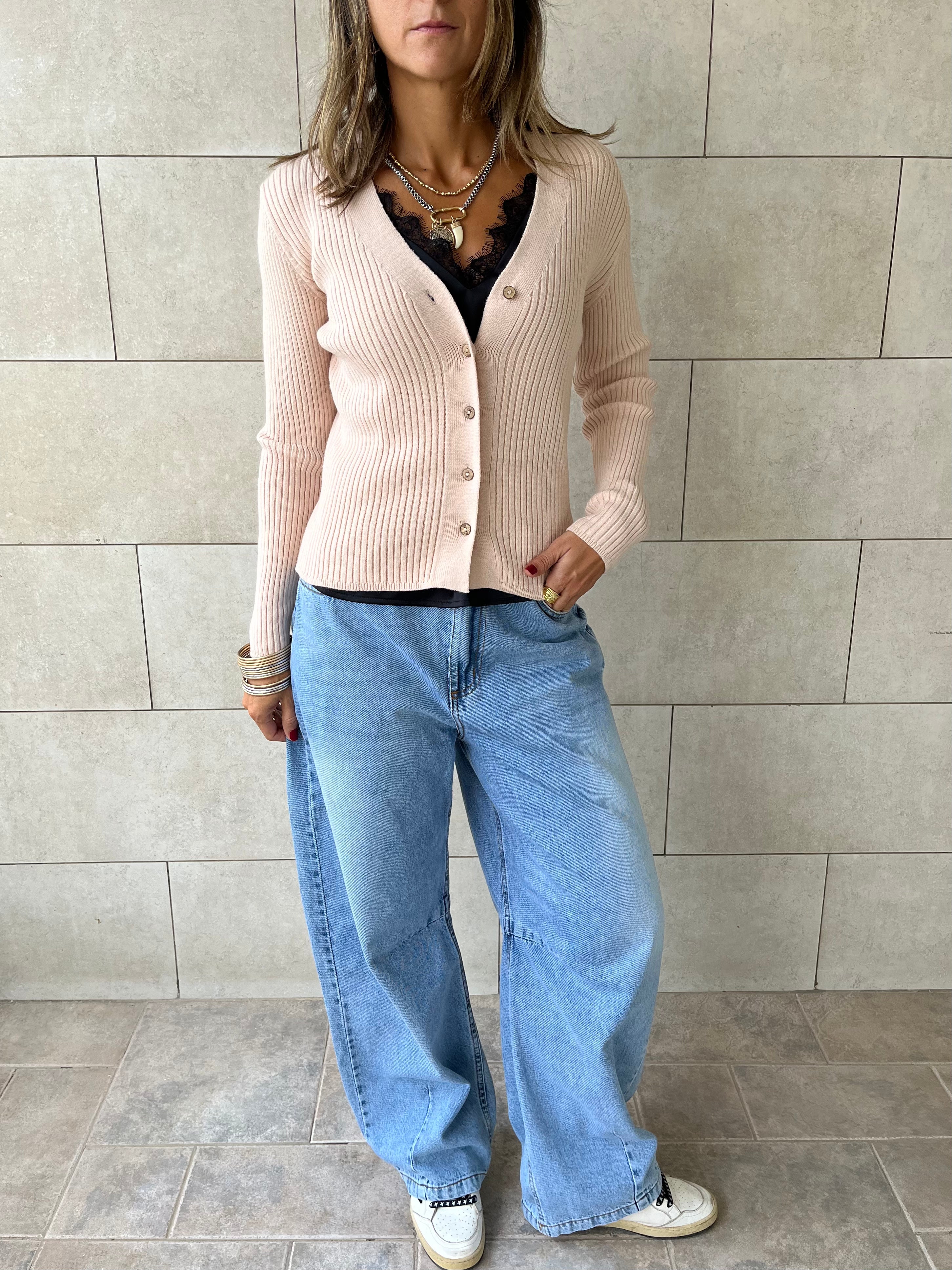 Beige Contour Buttoned Cardigan