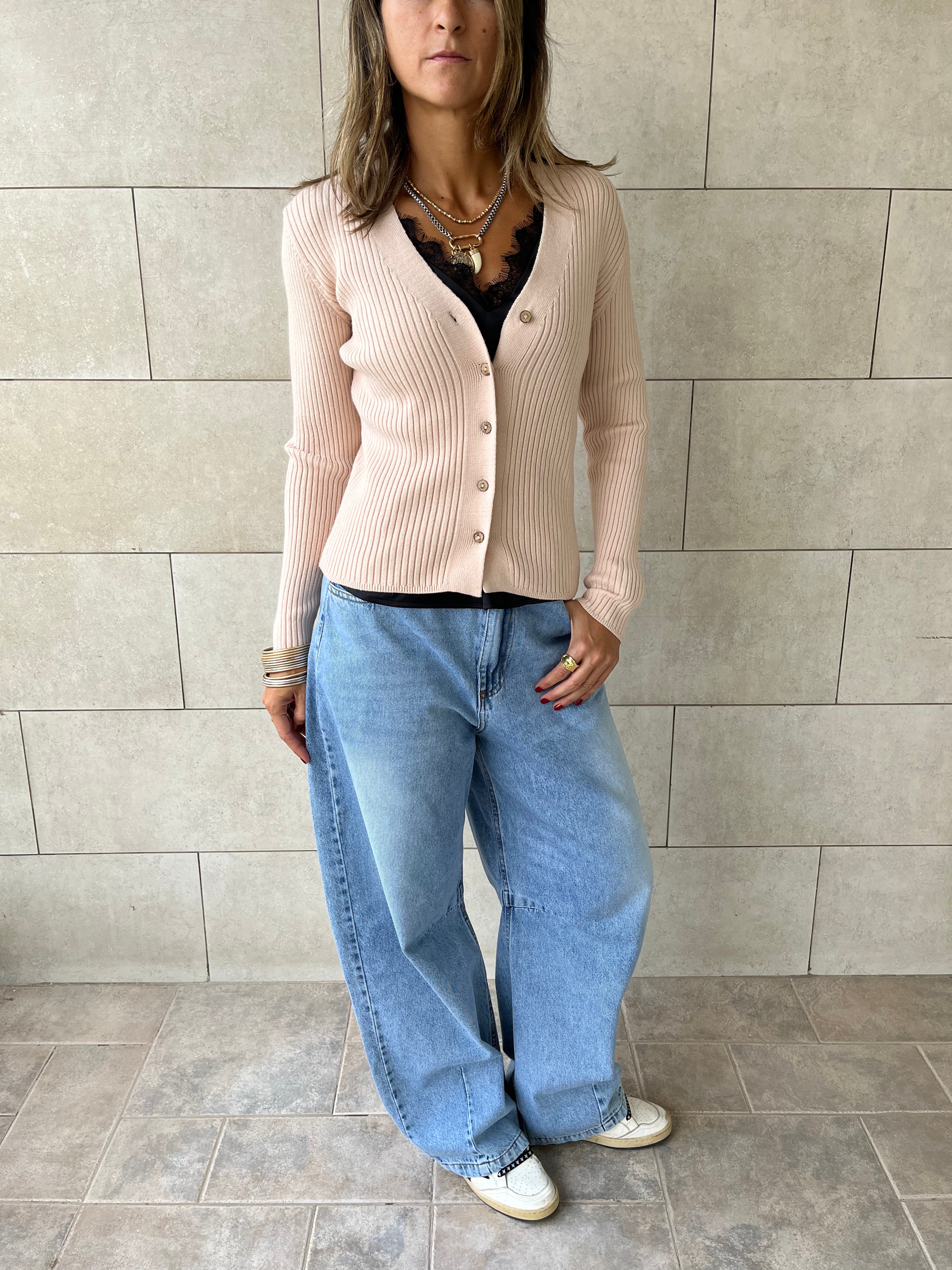 Beige Contour Buttoned Cardigan