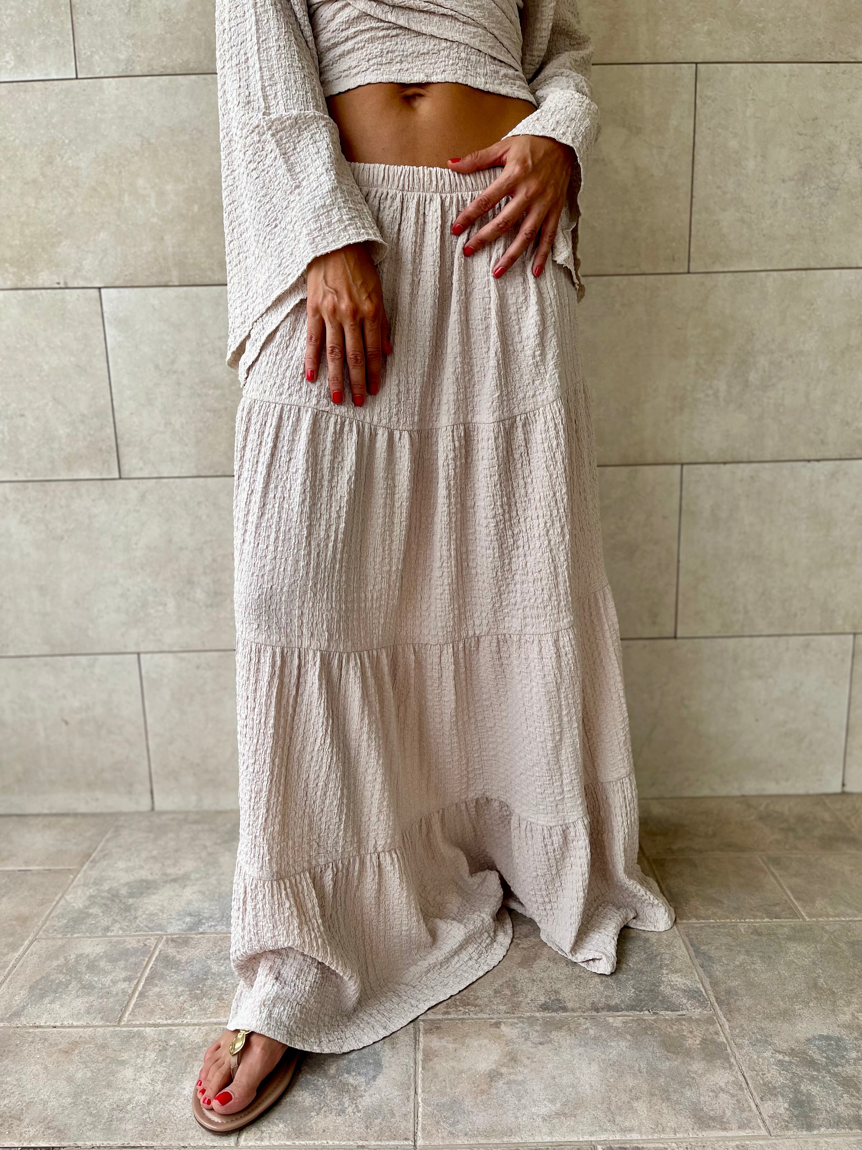 Beige Crinkle Wrap Around Set