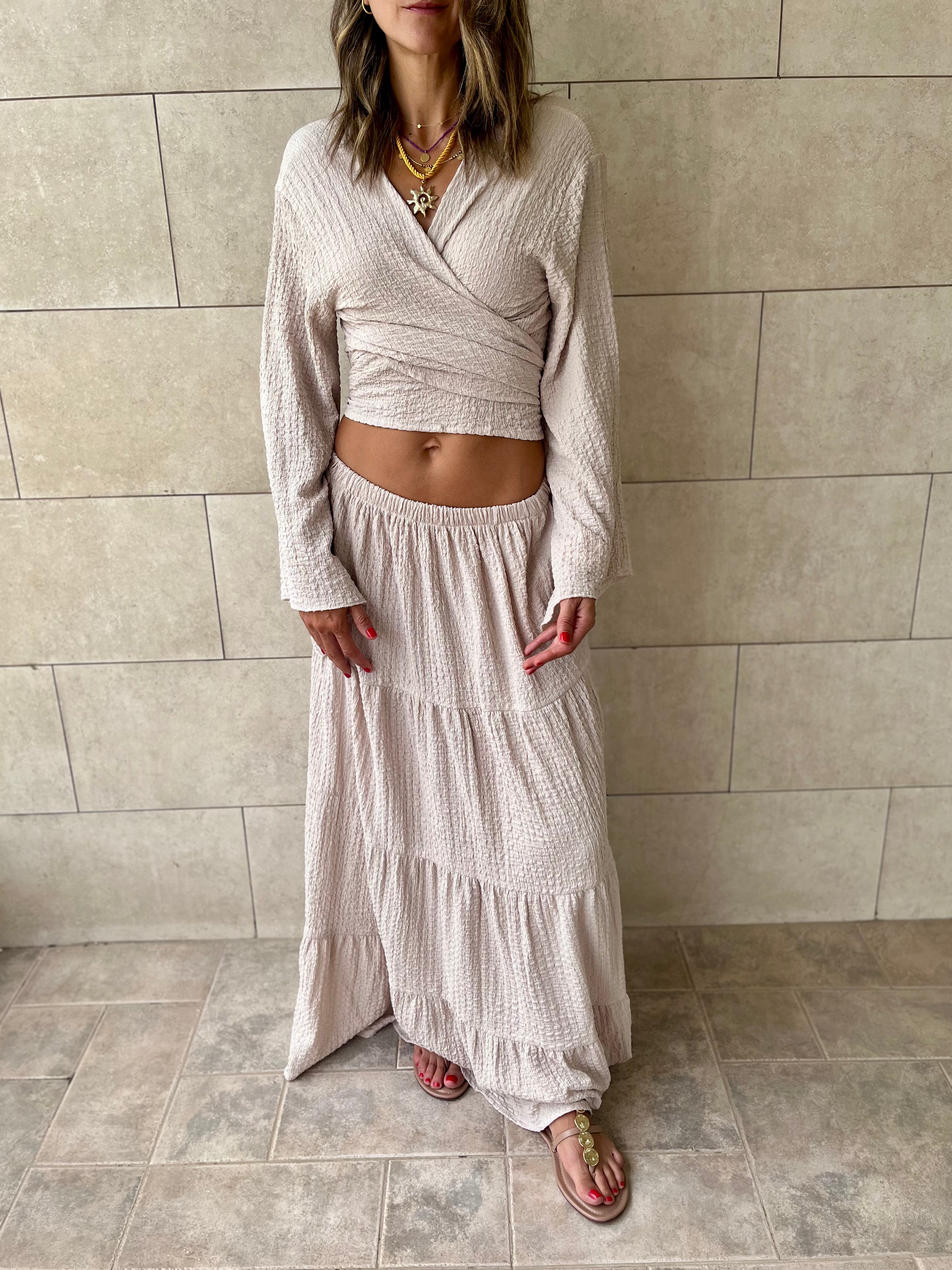 Beige Crinkle Wrap Around Set