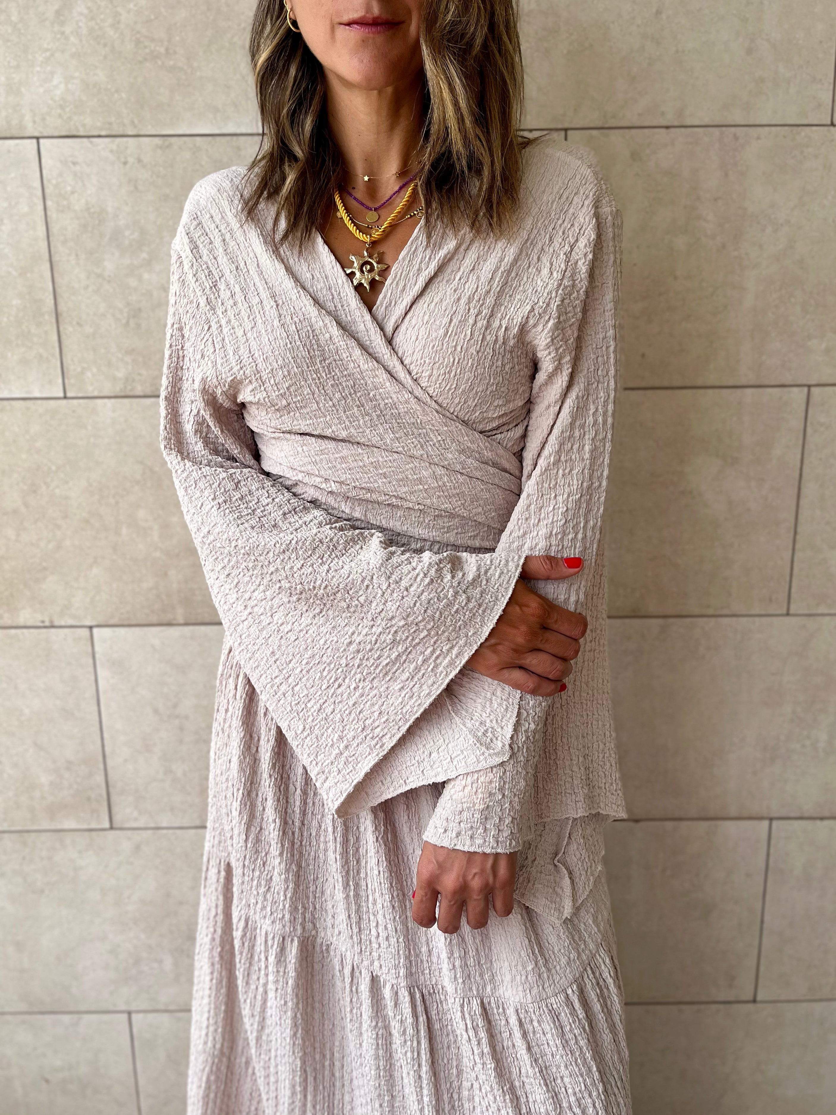 Beige Crinkle Wrap Around Set