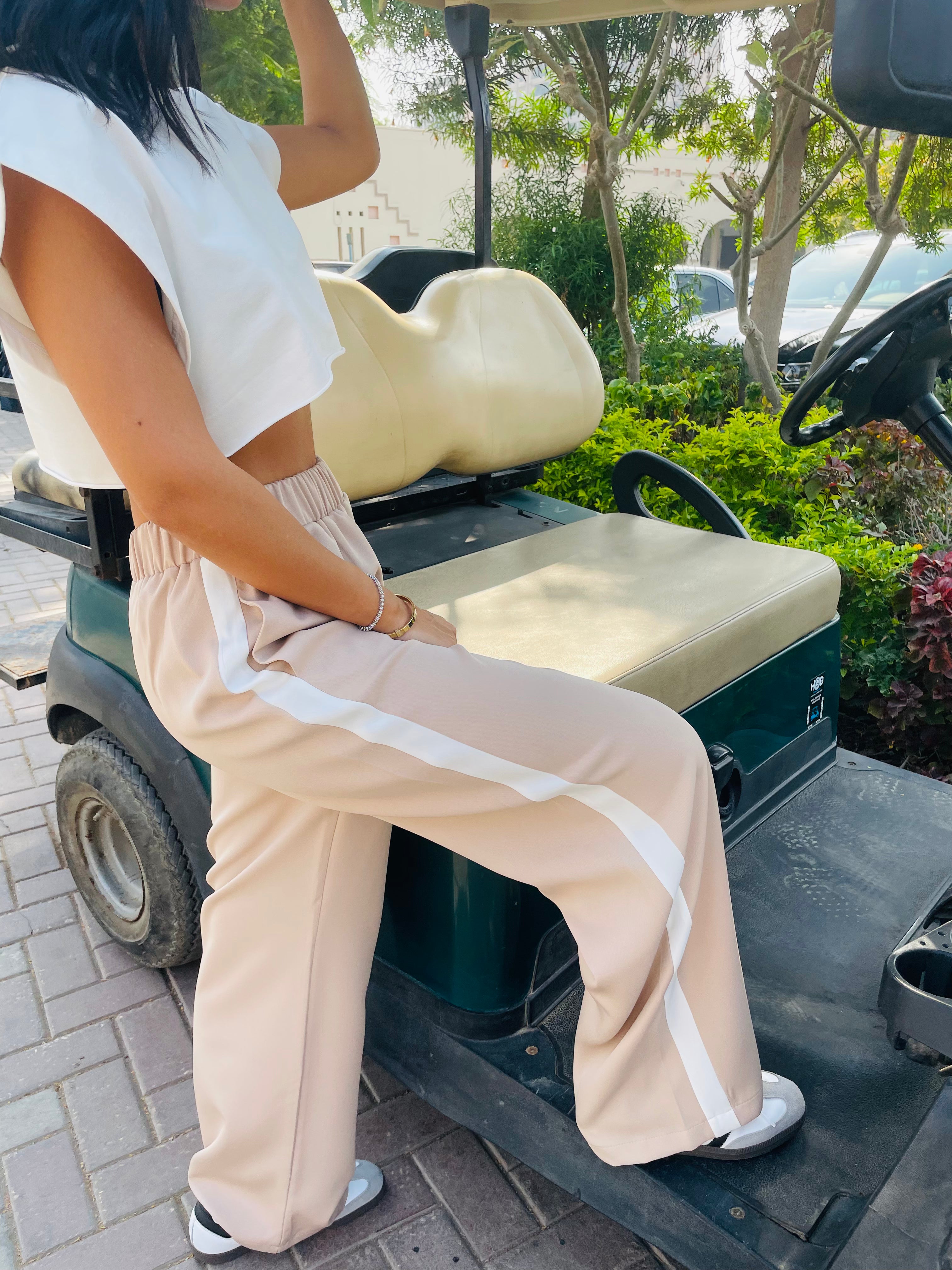 Beige Side Stripe Pants