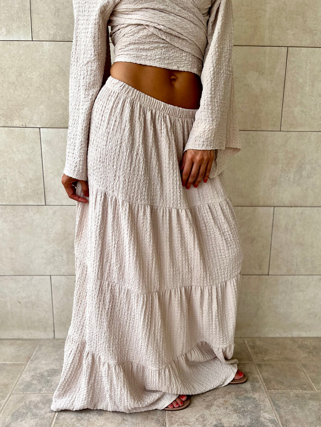 Beige Crinkle Wrap Around Set