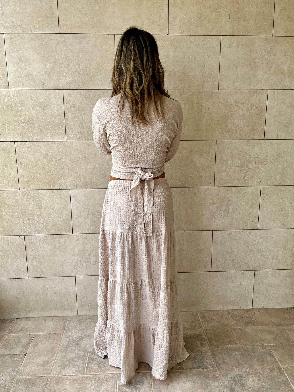 Beige Crinkle Wrap Around Set