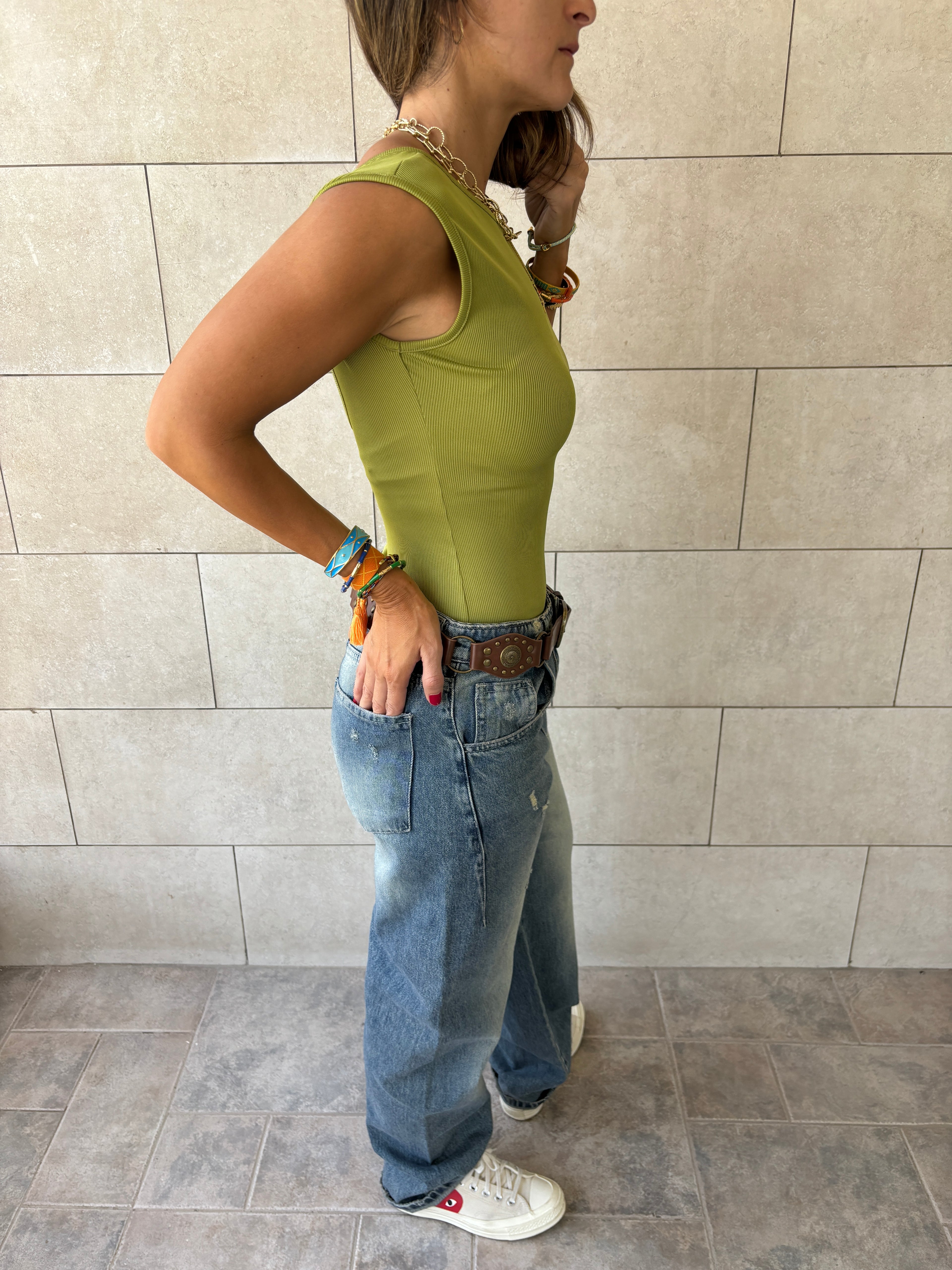 Lime 130 Ribbed Backless Top