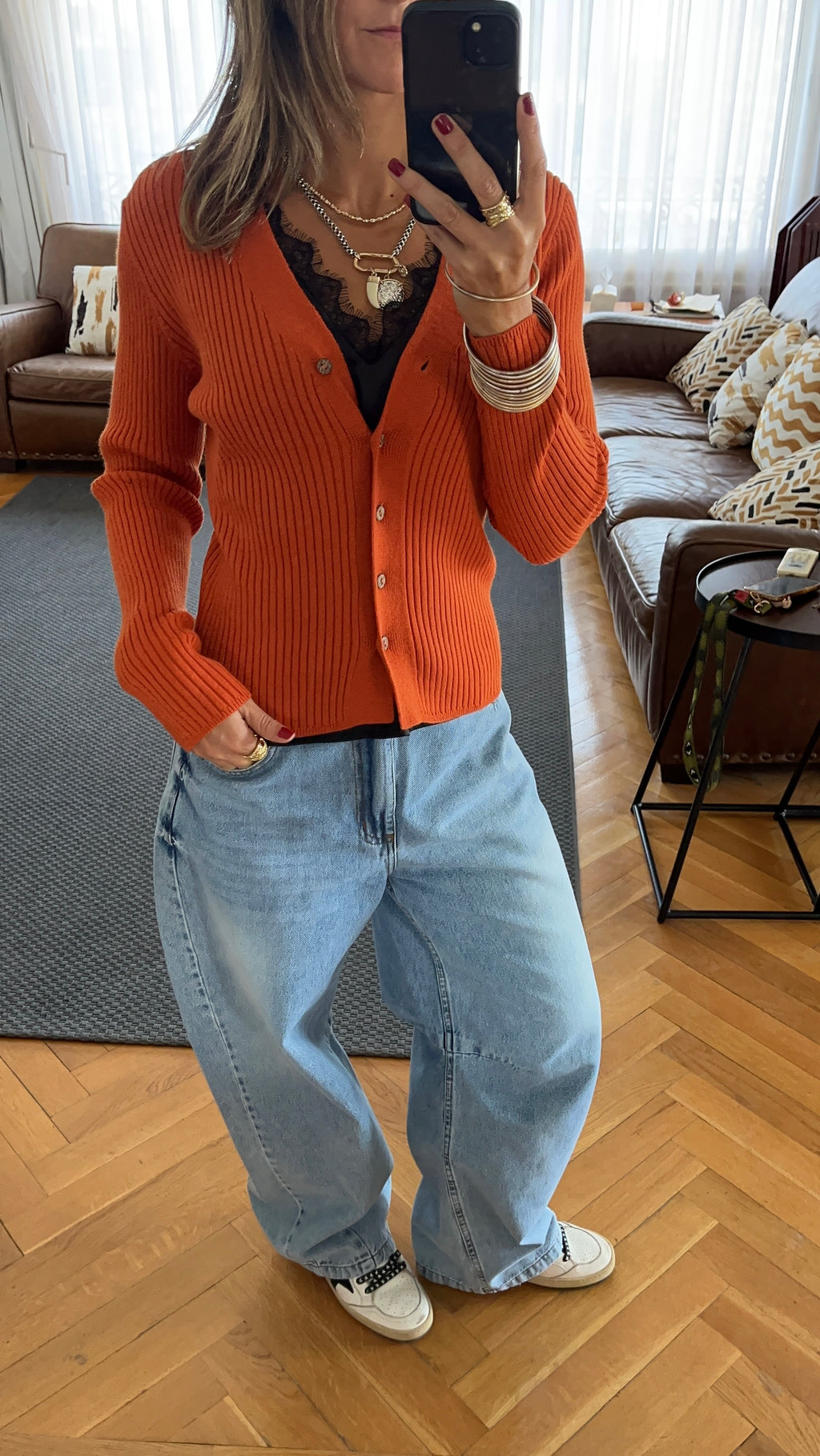Rust Contour Buttoned Cardigan