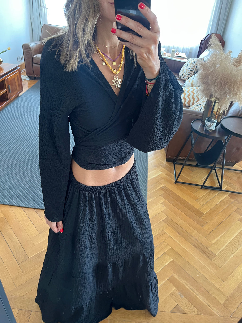 Black Crinkle Wrap Around Set