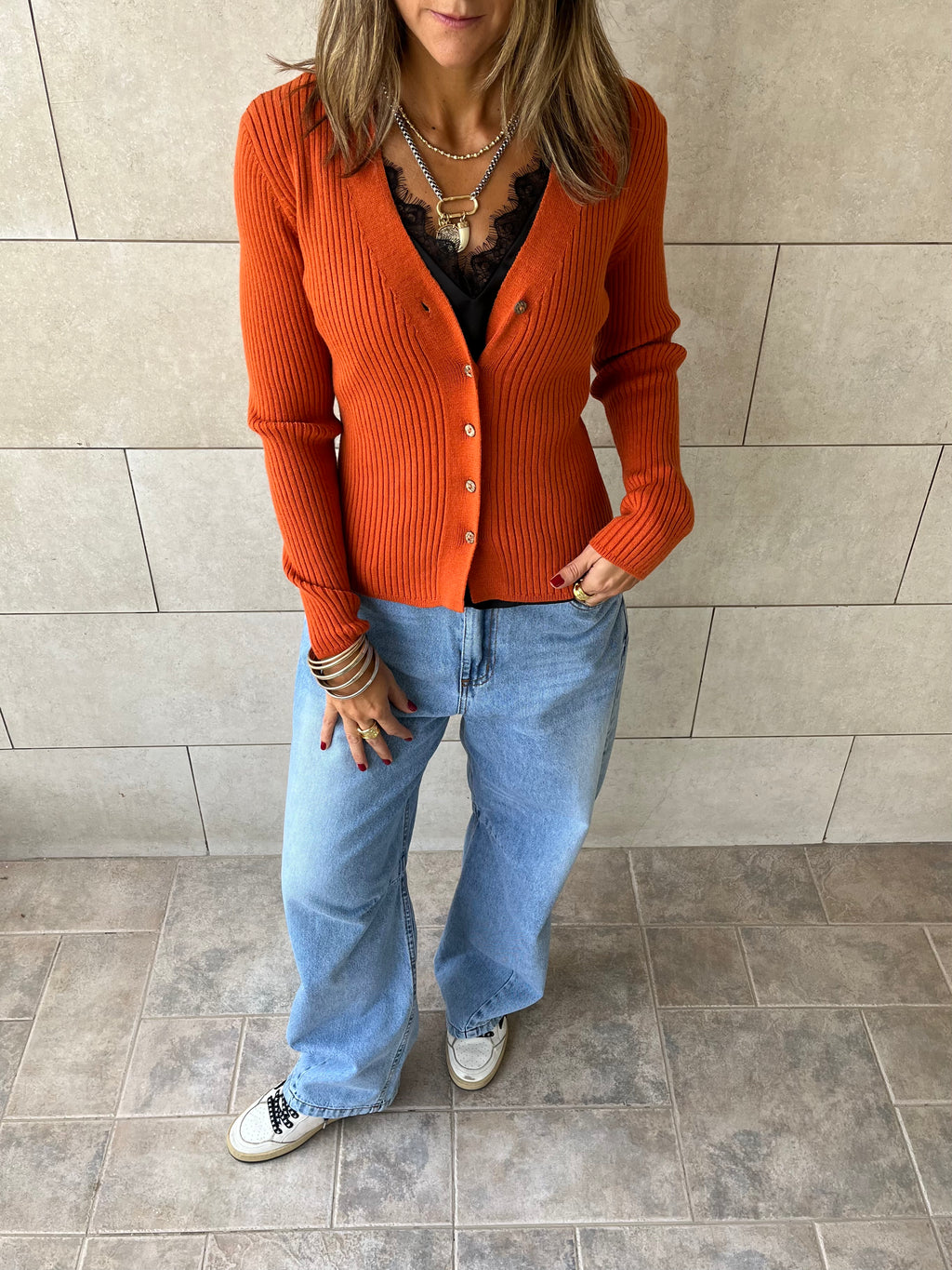 Rust Contour Buttoned Cardigan