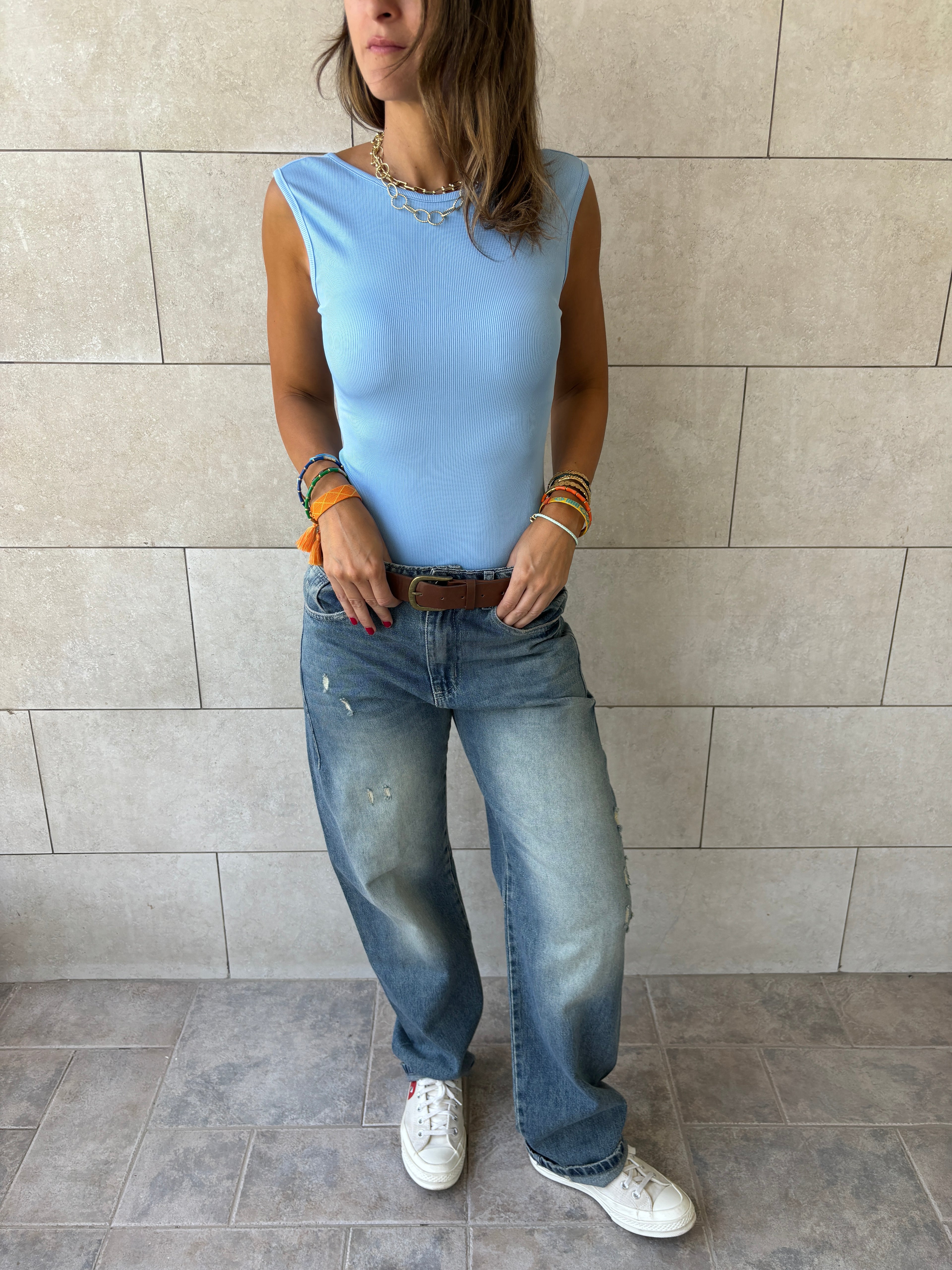 Baby Blue 130 Ribbed Backless Top