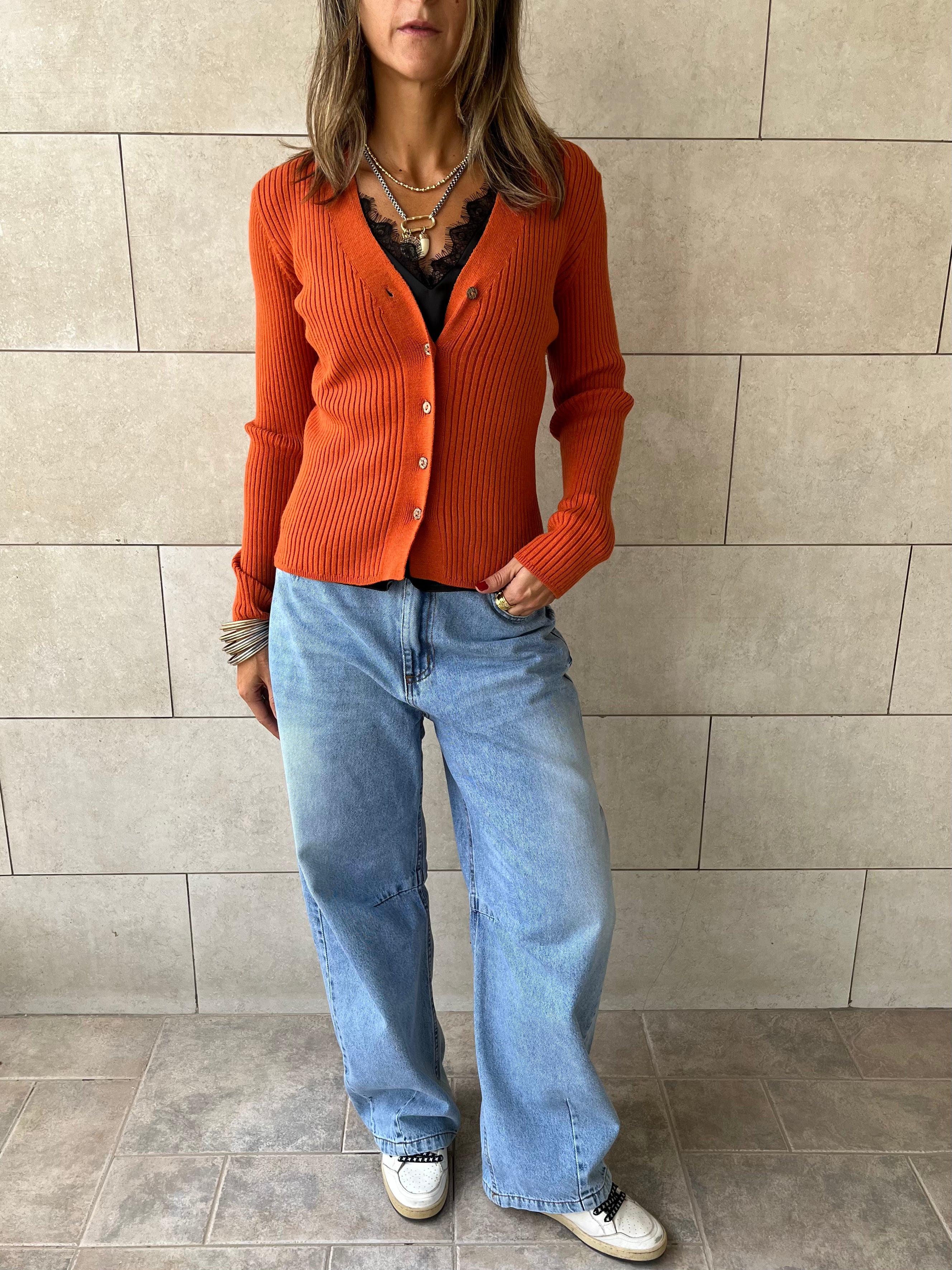 Rust Contour Buttoned Cardigan