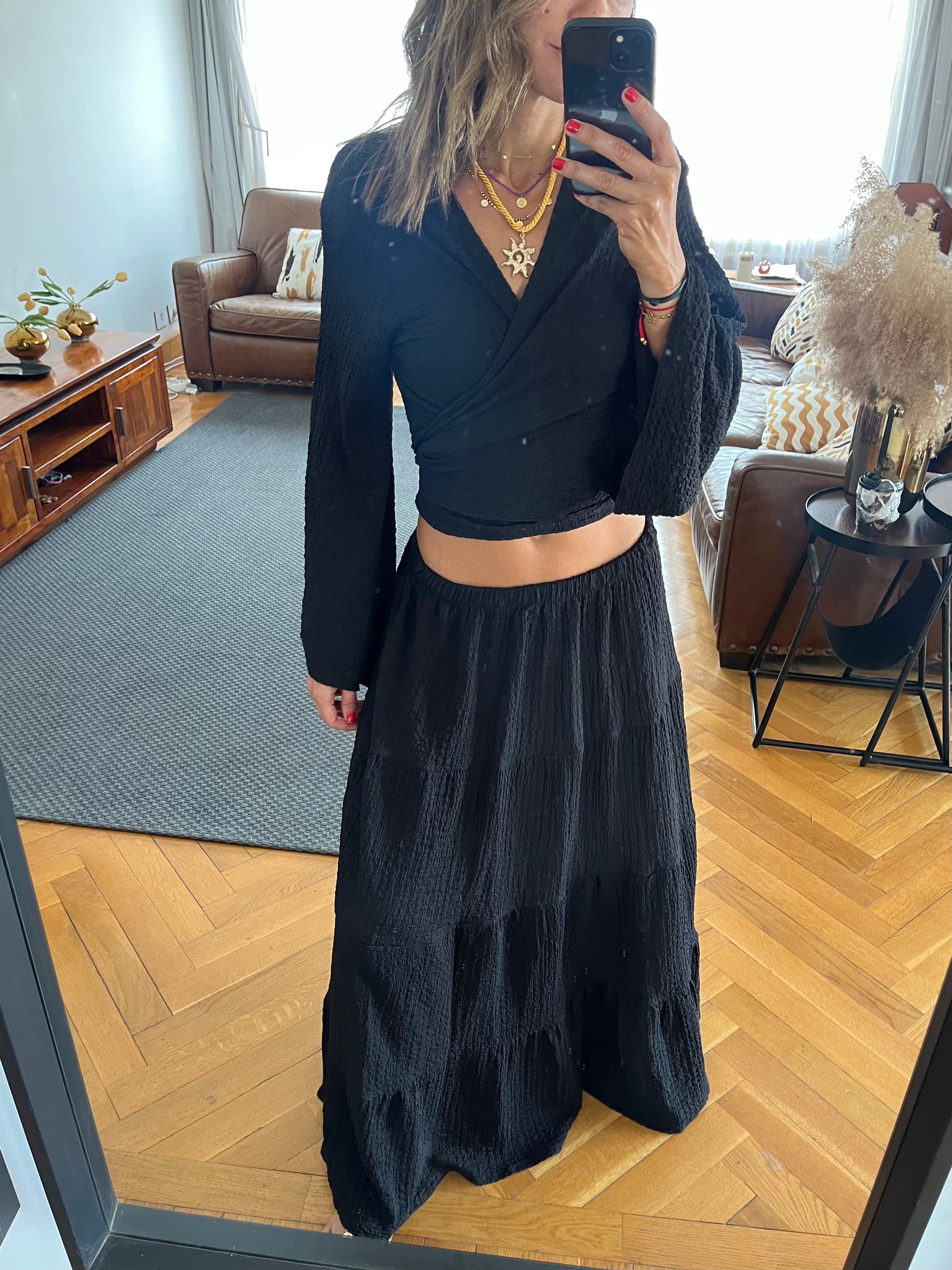 Black Crinkle Wrap Around Set