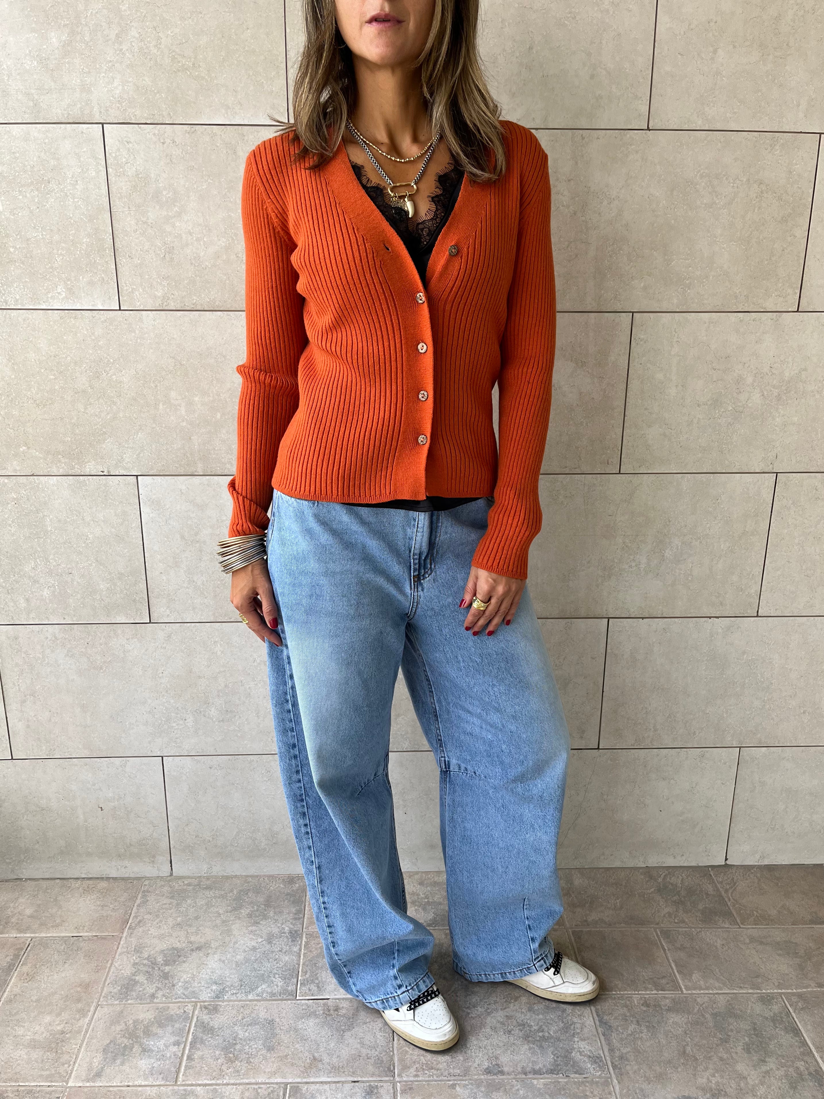 Rust Contour Buttoned Cardigan