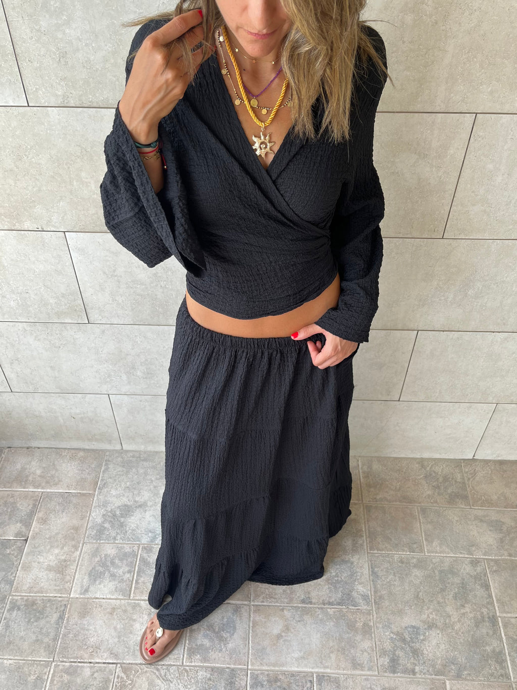 Black Crinkle Wrap Around Set