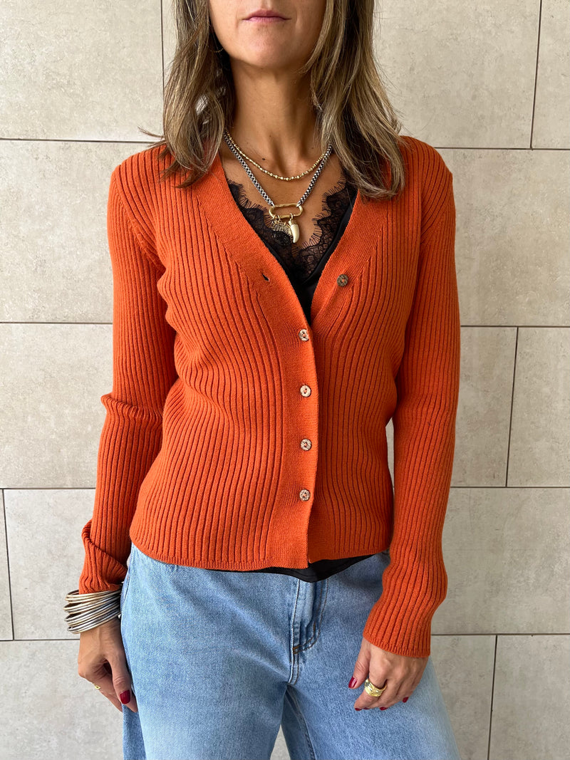 Rust Contour Buttoned Cardigan
