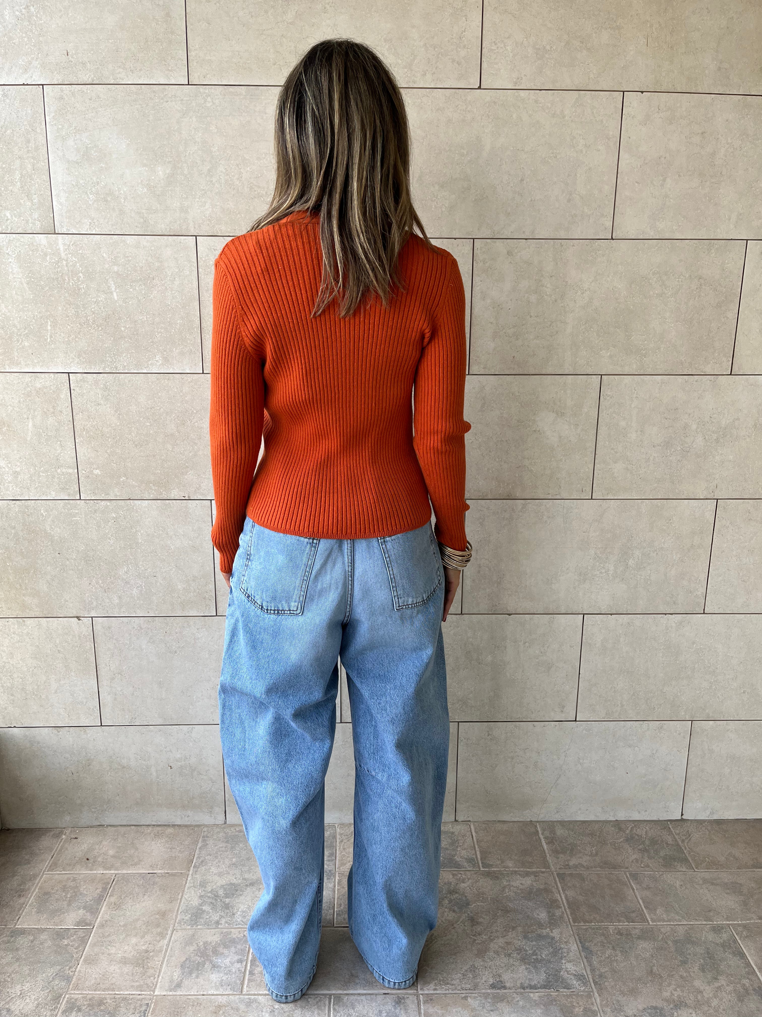 Rust Contour Buttoned Cardigan