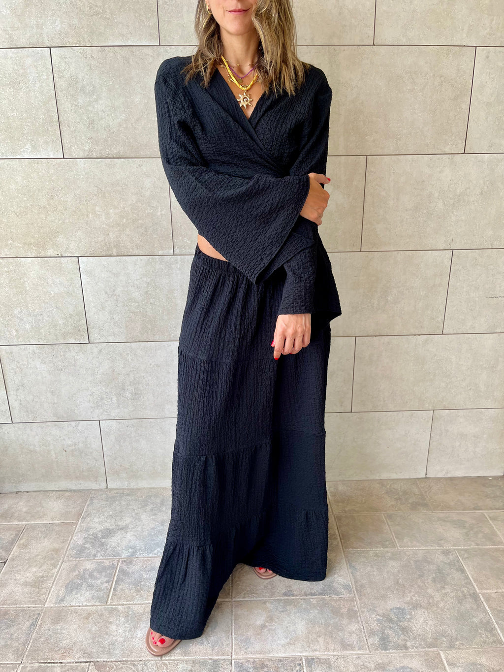 Black Crinkle Wrap Around Set