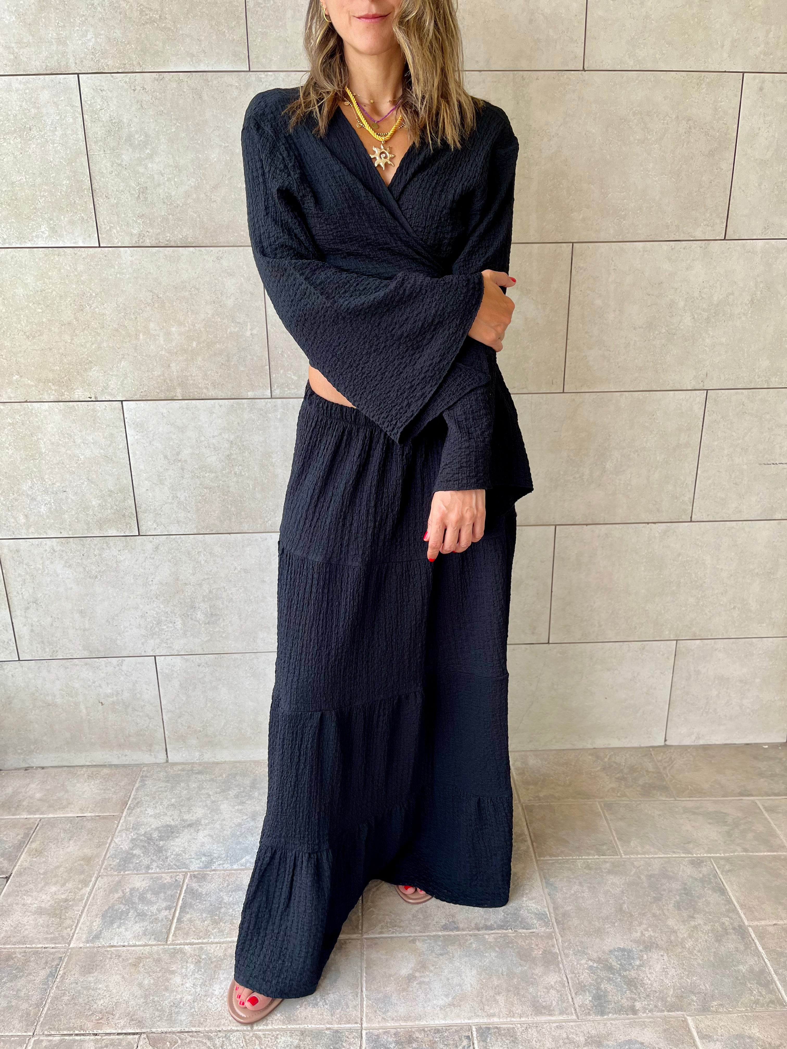 Black Crinkle Wrap Around Set