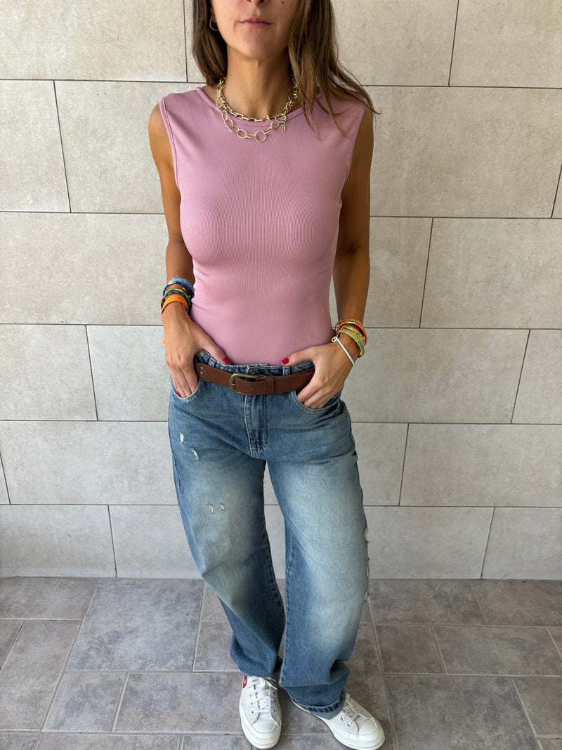 Blush 130 Ribbed Backless Top