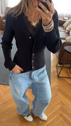 Black Contour Buttoned Cardigan