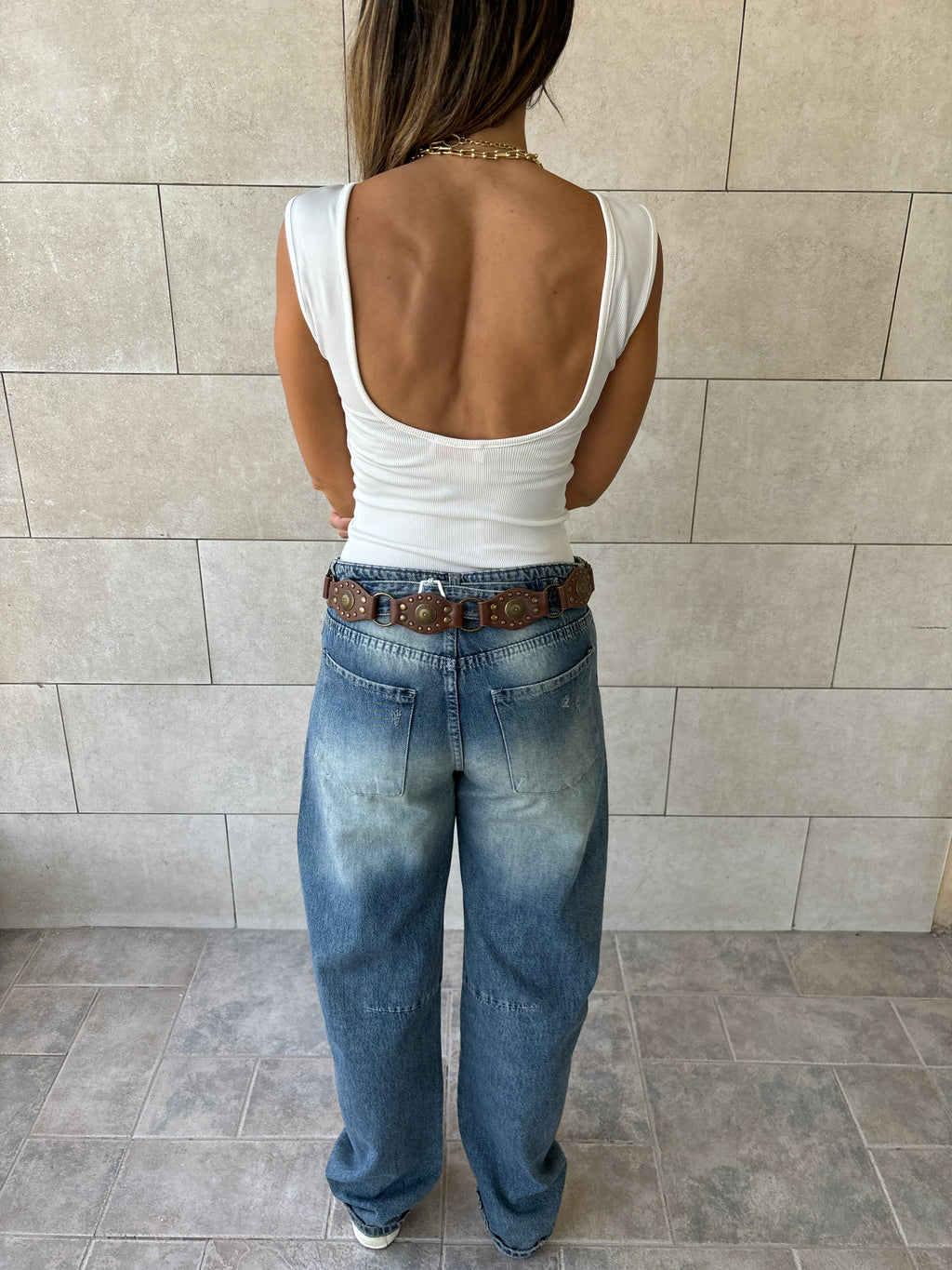 White 130 Ribbed Backless Top