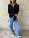 Black Contour Buttoned Cardigan