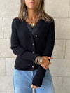 Black Contour Buttoned Cardigan