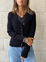 Black Contour Buttoned Cardigan