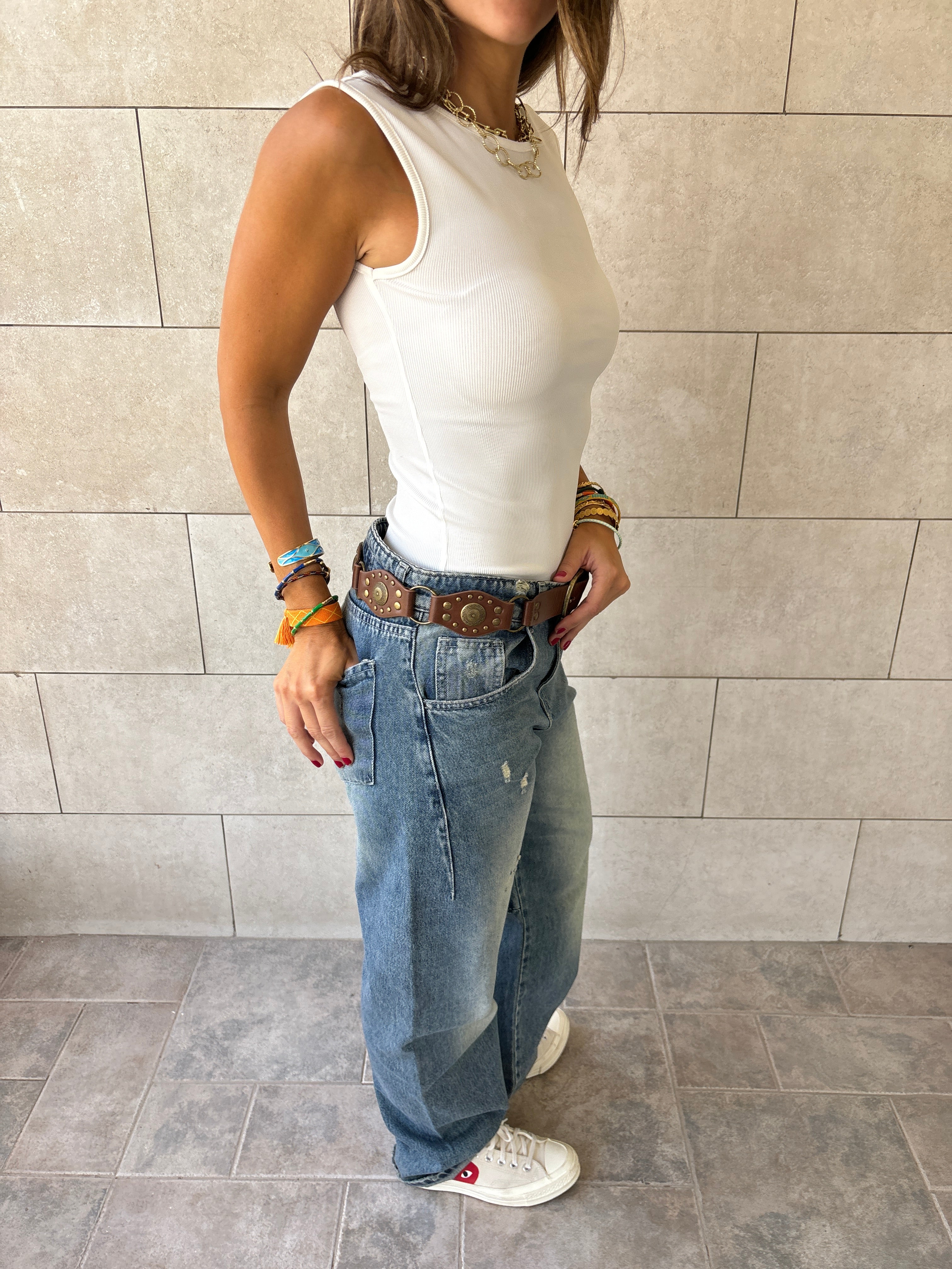 White 130 Ribbed Backless Top