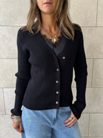 Black Contour Buttoned Cardigan