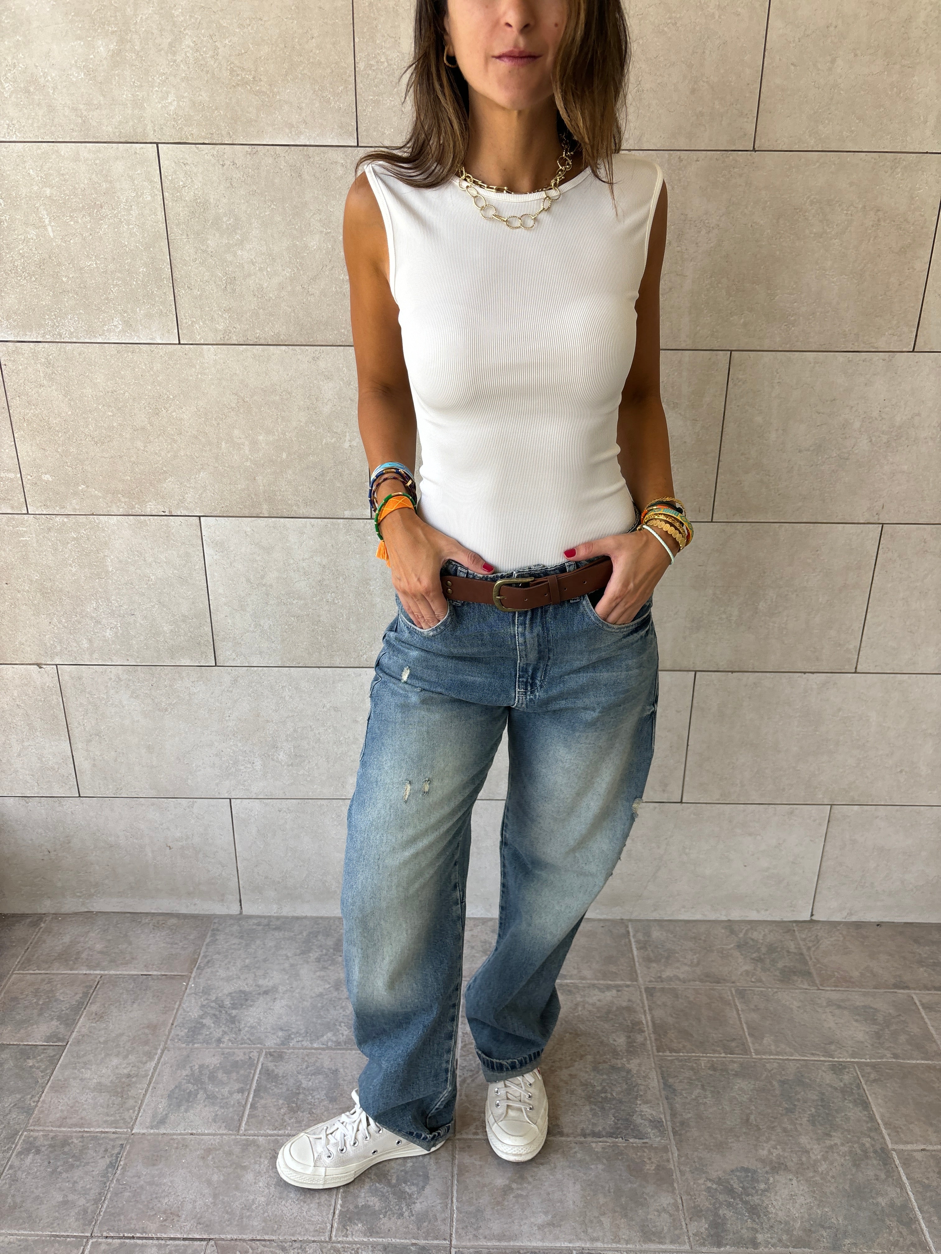 White 130 Ribbed Backless Top