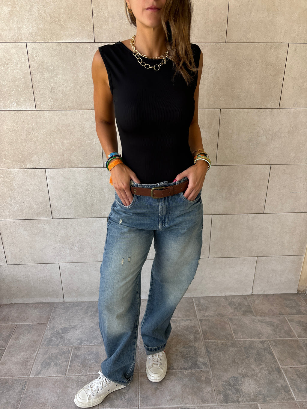 Black 130 Ribbed Backless Top