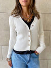 White Contour Buttoned Cardigan