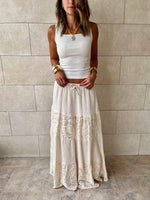 Beige Lace Mixed Tiered Skirt