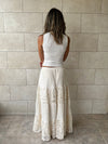 Beige Lace Mixed Tiered Skirt