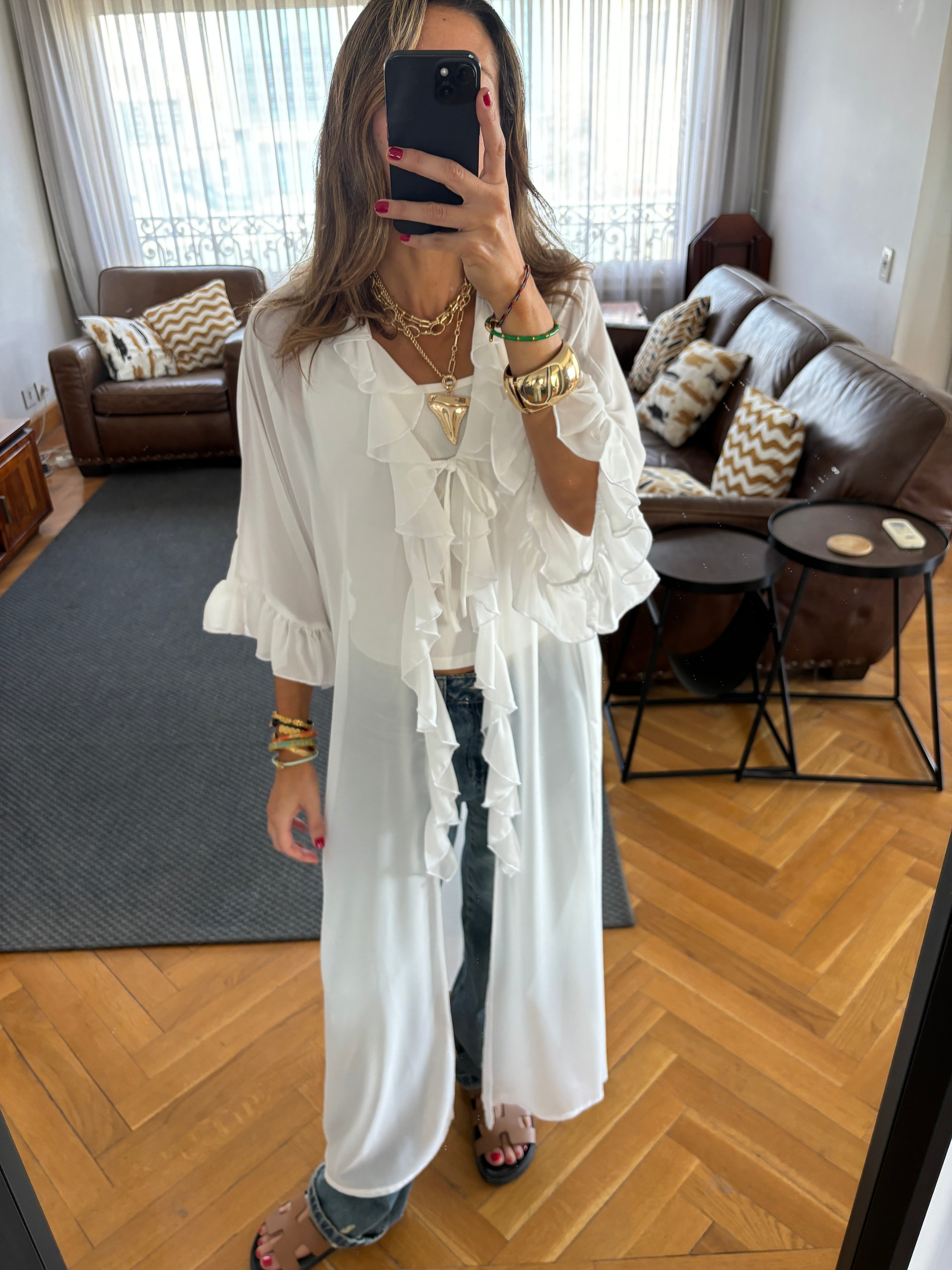 White Romantic Ruffle Kimono