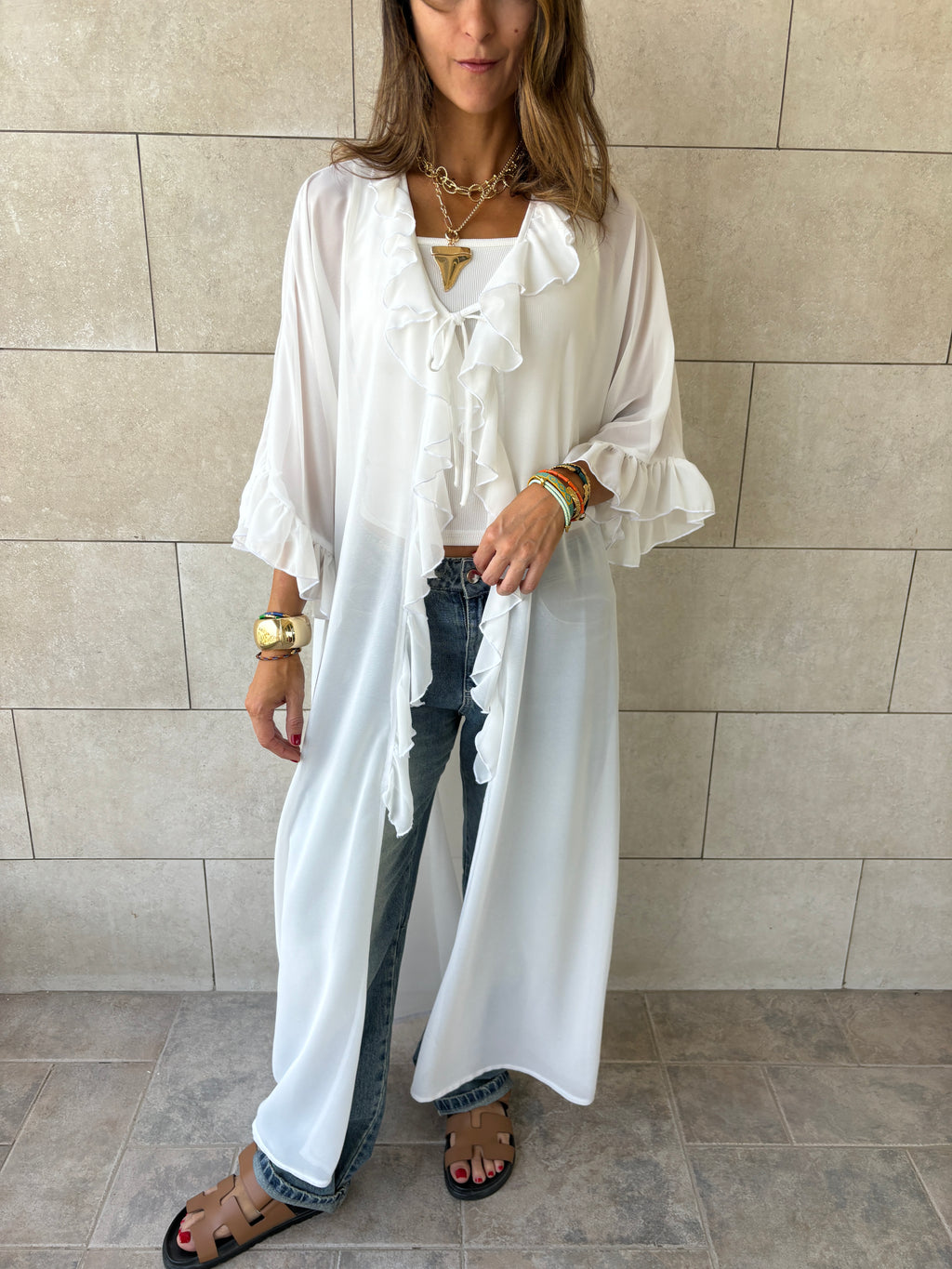 White Romantic Ruffle Kimono