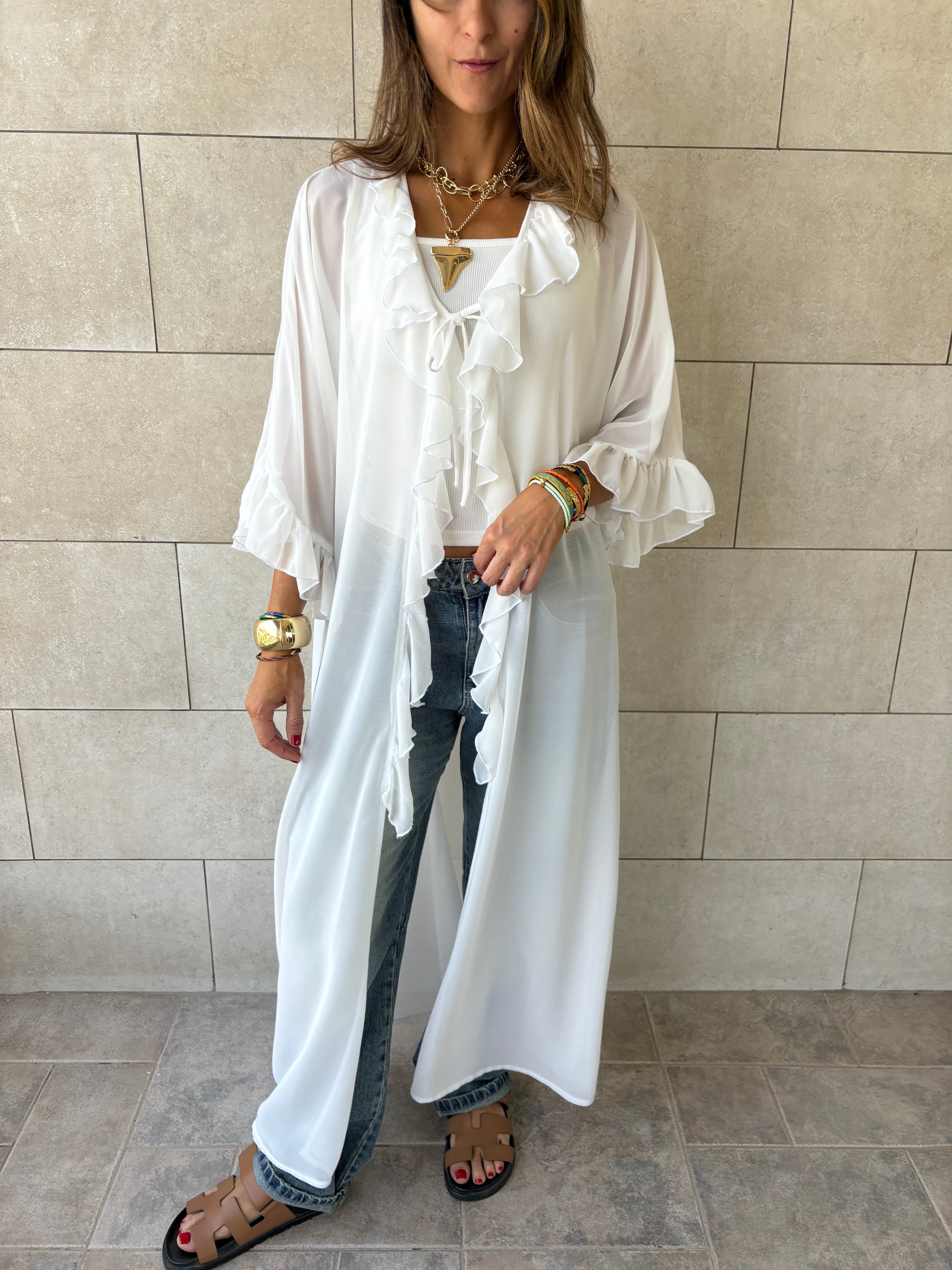 White Romantic Ruffle Kimono
