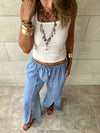 Baby Blue Middle Line Ropped In Pants