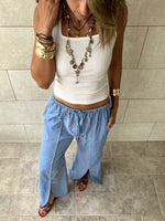 Baby Blue Middle Line Ropped In Pants
