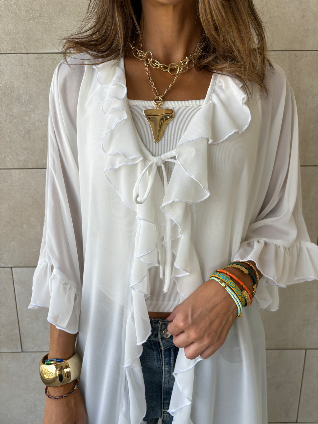 White Romantic Ruffle Kimono