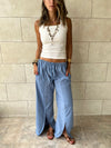 Baby Blue Middle Line Ropped In Pants