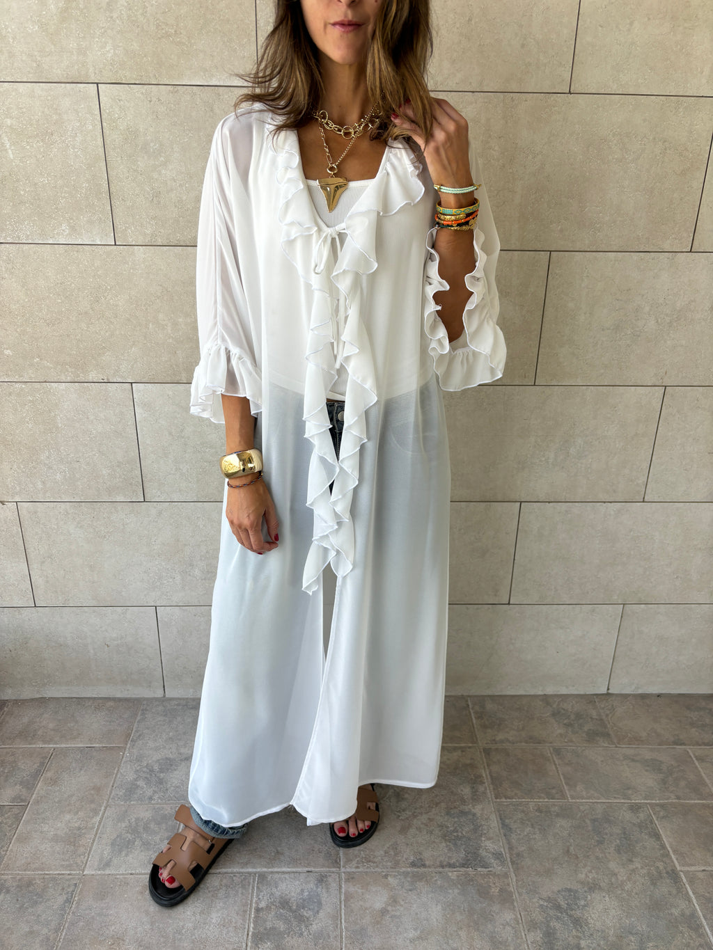 White Romantic Ruffle Kimono